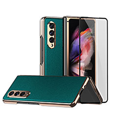 Funda Bumper Lujo Cuero y Plastico Mate Carcasa C02 para Samsung Galaxy Z Fold3 5G Verde