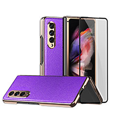 Funda Bumper Lujo Cuero y Plastico Mate Carcasa C02 para Samsung Galaxy Z Fold4 5G Morado