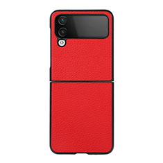 Funda Bumper Lujo Cuero y Plastico Mate Carcasa C03 para Samsung Galaxy Z Flip4 5G Rojo