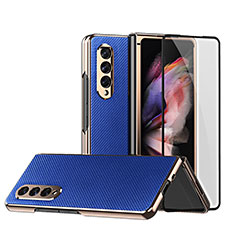 Funda Bumper Lujo Cuero y Plastico Mate Carcasa C03 para Samsung Galaxy Z Fold3 5G Azul