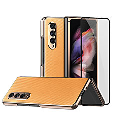 Funda Bumper Lujo Cuero y Plastico Mate Carcasa C03 para Samsung Galaxy Z Fold3 5G Naranja