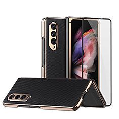 Funda Bumper Lujo Cuero y Plastico Mate Carcasa C03 para Samsung Galaxy Z Fold3 5G Negro