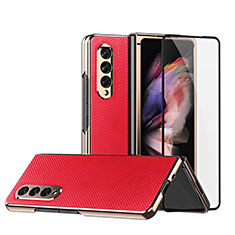 Funda Bumper Lujo Cuero y Plastico Mate Carcasa C03 para Samsung Galaxy Z Fold3 5G Rojo