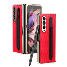 Funda Bumper Lujo Cuero y Plastico Mate Carcasa C04 para Samsung Galaxy Z Fold3 5G Rojo