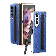 Funda Bumper Lujo Cuero y Plastico Mate Carcasa C04 para Samsung Galaxy Z Fold4 5G Azul