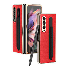 Funda Bumper Lujo Cuero y Plastico Mate Carcasa C05 para Samsung Galaxy Z Fold3 5G Rojo