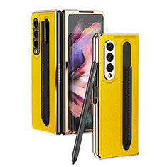 Funda Bumper Lujo Cuero y Plastico Mate Carcasa C05 para Samsung Galaxy Z Fold4 5G Amarillo