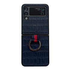 Funda Bumper Lujo Cuero y Plastico Mate Carcasa C06 para Samsung Galaxy Z Flip4 5G Azul