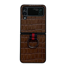 Funda Bumper Lujo Cuero y Plastico Mate Carcasa C06 para Samsung Galaxy Z Flip4 5G Marron