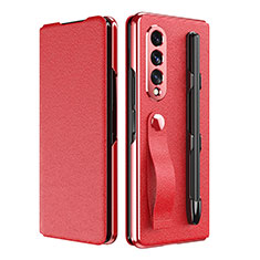 Funda Bumper Lujo Cuero y Plastico Mate Carcasa C06 para Samsung Galaxy Z Fold3 5G Rojo
