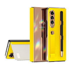 Funda Bumper Lujo Cuero y Plastico Mate Carcasa C07 para Samsung Galaxy Z Fold3 5G Amarillo