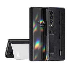 Funda Bumper Lujo Cuero y Plastico Mate Carcasa C07 para Samsung Galaxy Z Fold3 5G Negro