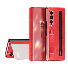 Funda Bumper Lujo Cuero y Plastico Mate Carcasa C07 para Samsung Galaxy Z Fold3 5G Rojo