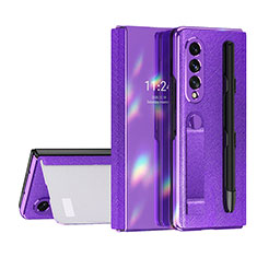 Funda Bumper Lujo Cuero y Plastico Mate Carcasa C07 para Samsung Galaxy Z Fold4 5G Morado