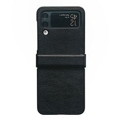 Funda Bumper Lujo Cuero y Plastico Mate Carcasa C08 para Samsung Galaxy Z Flip4 5G Negro