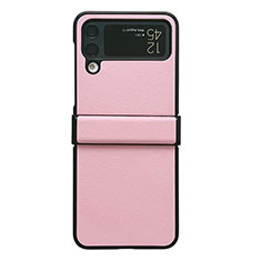 Funda Bumper Lujo Cuero y Plastico Mate Carcasa C08 para Samsung Galaxy Z Flip4 5G Oro Rosa