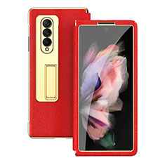 Funda Bumper Lujo Cuero y Plastico Mate Carcasa C08 para Samsung Galaxy Z Fold3 5G Rojo