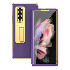 Funda Bumper Lujo Cuero y Plastico Mate Carcasa C08 para Samsung Galaxy Z Fold4 5G Morado