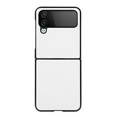 Funda Bumper Lujo Cuero y Plastico Mate Carcasa C09 para Samsung Galaxy Z Flip4 5G Blanco