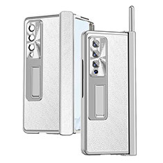 Funda Bumper Lujo Cuero y Plastico Mate Carcasa C09 para Samsung Galaxy Z Fold3 5G Plata