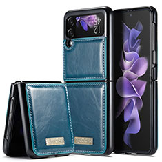 Funda Bumper Lujo Cuero y Plastico Mate Carcasa CS1 para Samsung Galaxy Z Flip3 5G Azul