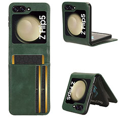 Funda Bumper Lujo Cuero y Plastico Mate Carcasa CX2 para Samsung Galaxy Z Flip5 5G Verde