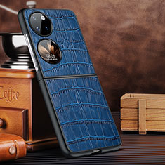 Funda Bumper Lujo Cuero y Plastico Mate Carcasa DL2 para Huawei P50 Pocket Azul
