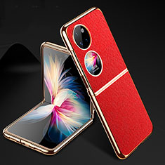 Funda Bumper Lujo Cuero y Plastico Mate Carcasa GS1 para Huawei P60 Pocket Rojo