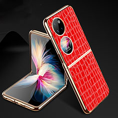 Funda Bumper Lujo Cuero y Plastico Mate Carcasa GS2 para Huawei P60 Pocket Rojo