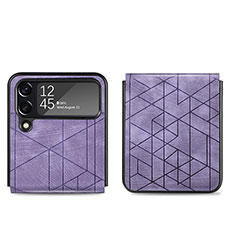 Funda Bumper Lujo Cuero y Plastico Mate Carcasa H01 para Samsung Galaxy Z Flip4 5G Morado