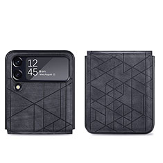 Funda Bumper Lujo Cuero y Plastico Mate Carcasa H01 para Samsung Galaxy Z Flip4 5G Negro