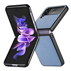 Funda Bumper Lujo Cuero y Plastico Mate Carcasa H02 para Samsung Galaxy Z Flip4 5G Azul