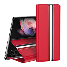 Funda Bumper Lujo Cuero y Plastico Mate Carcasa H02 para Samsung Galaxy Z Fold3 5G Rojo