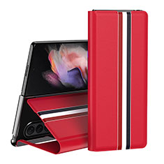 Funda Bumper Lujo Cuero y Plastico Mate Carcasa H02 para Samsung Galaxy Z Fold4 5G Rojo