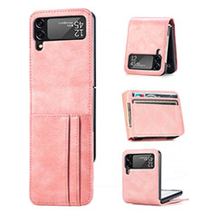 Funda Bumper Lujo Cuero y Plastico Mate Carcasa H03 para Samsung Galaxy Z Flip3 5G Oro Rosa