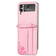 Funda Bumper Lujo Cuero y Plastico Mate Carcasa H04 para Samsung Galaxy Z Flip3 5G Oro Rosa