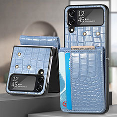 Funda Bumper Lujo Cuero y Plastico Mate Carcasa H04 para Samsung Galaxy Z Flip4 5G Azul