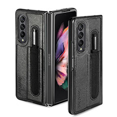 Funda Bumper Lujo Cuero y Plastico Mate Carcasa H04 para Samsung Galaxy Z Fold3 5G Negro