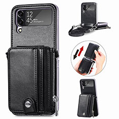 Funda Bumper Lujo Cuero y Plastico Mate Carcasa H06 para Samsung Galaxy Z Flip4 5G Negro