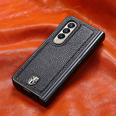 Funda Bumper Lujo Cuero y Plastico Mate Carcasa H06 para Samsung Galaxy Z Fold3 5G Negro