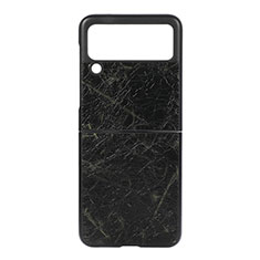 Funda Bumper Lujo Cuero y Plastico Mate Carcasa H07 para Samsung Galaxy Z Flip3 5G Negro