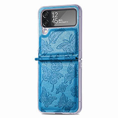 Funda Bumper Lujo Cuero y Plastico Mate Carcasa H07 para Samsung Galaxy Z Flip4 5G Azul