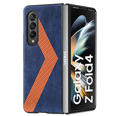 Funda Bumper Lujo Cuero y Plastico Mate Carcasa H07 para Samsung Galaxy Z Fold3 5G Azul