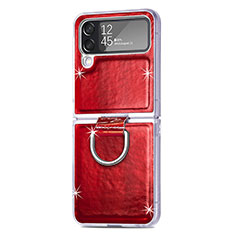 Funda Bumper Lujo Cuero y Plastico Mate Carcasa H08 para Samsung Galaxy Z Flip4 5G Rojo