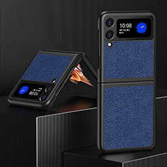 Funda Bumper Lujo Cuero y Plastico Mate Carcasa L01 para Samsung Galaxy Z Flip3 5G Azul