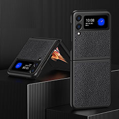 Funda Bumper Lujo Cuero y Plastico Mate Carcasa L01 para Samsung Galaxy Z Flip3 5G Negro