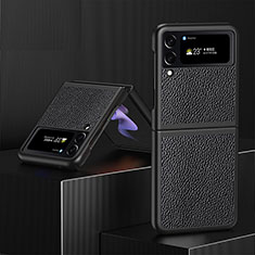 Funda Bumper Lujo Cuero y Plastico Mate Carcasa L01 para Samsung Galaxy Z Flip4 5G Negro