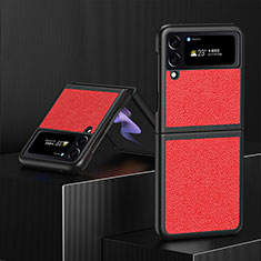Funda Bumper Lujo Cuero y Plastico Mate Carcasa L01 para Samsung Galaxy Z Flip4 5G Rojo