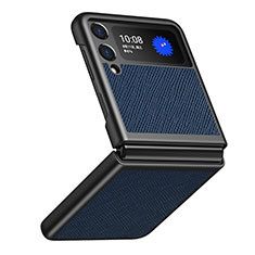 Funda Bumper Lujo Cuero y Plastico Mate Carcasa L02 para Samsung Galaxy Z Flip3 5G Azul