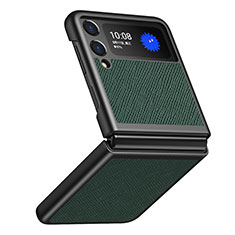 Funda Bumper Lujo Cuero y Plastico Mate Carcasa L02 para Samsung Galaxy Z Flip3 5G Verde